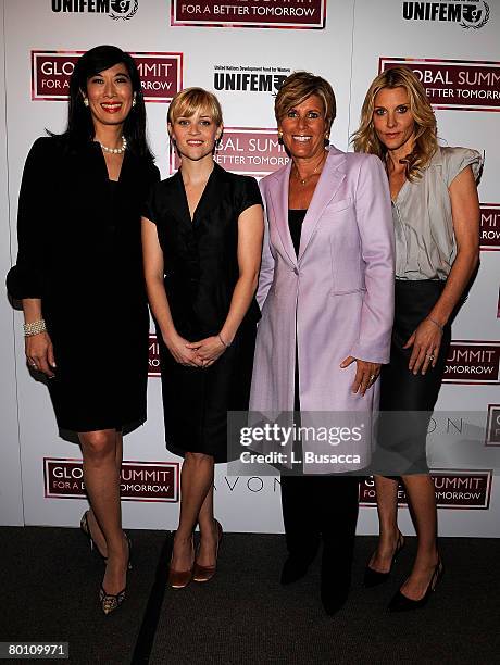 Andrea Jung, Chairman and CEO, Avon Products, actress and Avon Global Ambassador Reese Witherspoon, television personality Suze Orman and Avon's...