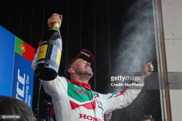 Celebrating third place during Podium ceremony of the Race 2 of FIA WTCC 2017 World Touring Car Championship Race of Portugal, Vila Real, June 25,...