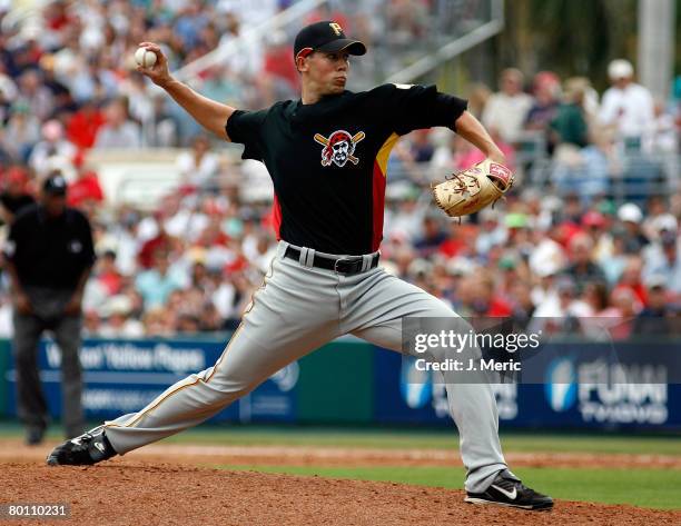 Pitcher Bryan Bullington of the Pittsburgh Pirates pitches against the Boston Red Sox on March 4, 2008 at City of Palms Park in Ft. Myers, Florida.