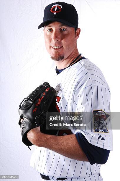 Joe Nathan of the Minnesota Twins poses for a photo during spring training media day on February 25, 2008 at the Lee County Sports Complex in Fort...