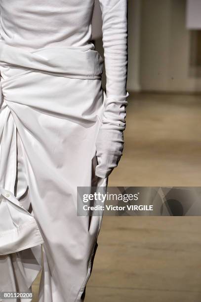 Model walks the runway during the Juun J Menswear Spring/Summer 2018 show as part of Paris Fashion Week on June 23, 2017 in Paris, France.