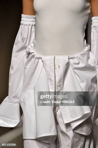 Model walks the runway during the Juun J Menswear Spring/Summer 2018 show as part of Paris Fashion Week on June 23, 2017 in Paris, France.