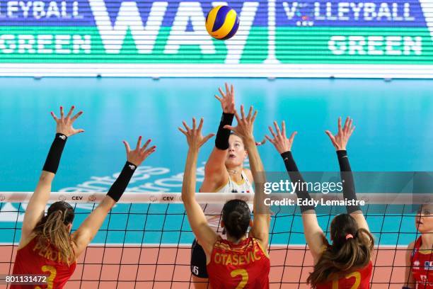 Juliette Fidon of France against Ana Otasevic of Montenegro during the Women's European league match between France and Montenegro on June 24, 2017...