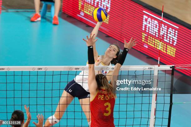 Lucille Gicquel of France and Nikoleta Perovic of Montenegro during the Women's European league match between France and Montenegro on June 24, 2017...