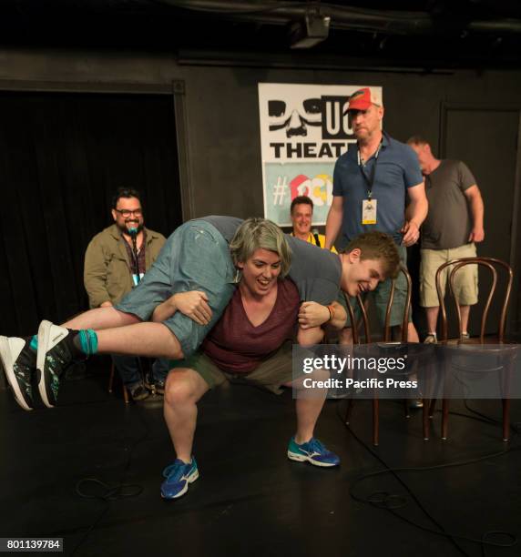 Fred Hechinger and Shannon O'Neill perform during 19th Annual Del Close Improv Comedy Marathon Press Conference.