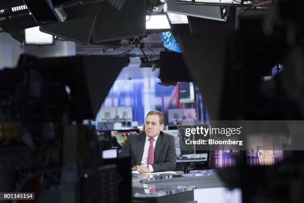 Adam Marshall, director-general of the British Chambers of Commerce , pauses during a Bloomberg Television interview in London, U.K., on Monday, June...