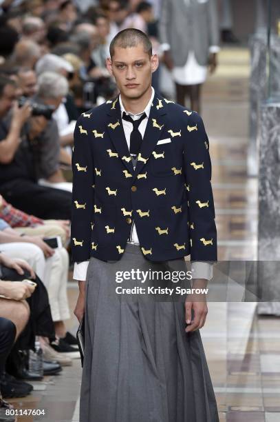 Model walks the runway during the Thom Browne Menswear Spring/Summer 2018 show as part of Paris Fashion Week on June 25, 2017 in Paris, France.