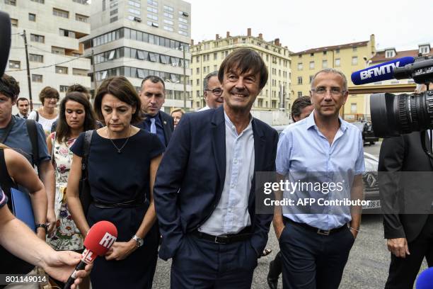 French Minister of Ecological and Inclusive Transition Nicolas Hulot visits the new district of Confluence in Lyon on June 26, 2017. / AFP PHOTO /...