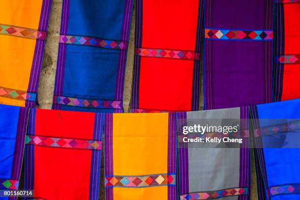 traditional mexican handwoven textiles - san juan chamula stock pictures, royalty-free photos & images