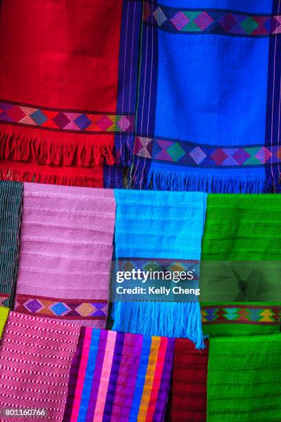 traditional mexican handwoven textiles - san juan chamula stock pictures, royalty-free photos & images