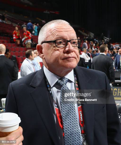 Jim Rutherford of the Pittsburgh Penguins attends the 2017 NHL Draft at the United Center on June 23, 2017 in Chicago, Illinois.