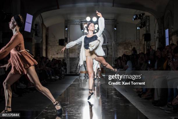 Model walks the runway at the 'Little Creative Factory' show during the Barcelona 080 Fashion Week June 26, 2017 in Barcelona, Spain.