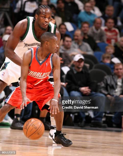 Chris Richard of the Minnesota Timberwolves guards against Earl Boykins of the Charlotte Bobcats on March 4, 2008 at the Target Center in...