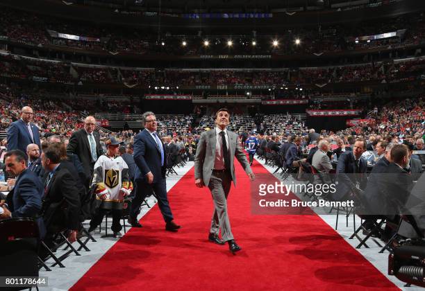 George McPhee of the Vegas Golden Knights attends the 2017 NHL Draft at the United Center on June 23, 2017 in Chicago, Illinois.