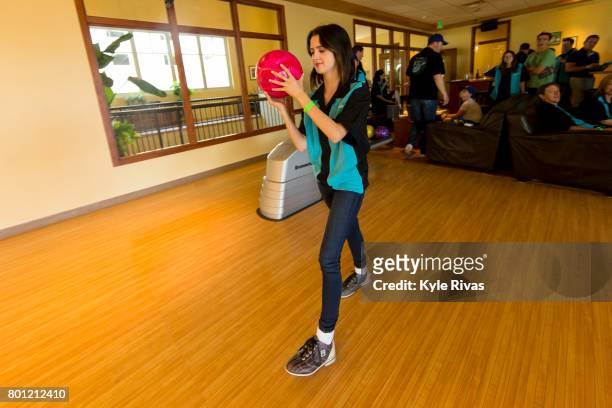 Laura Marano bowls in the 2017 Big Slick Celebrity Bowling at Pinstripes during the Big Slick Celebrity Weekend benefiting Children's Mercy Hospital...