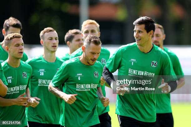 Goalkeeper Philipp Tschauner looks on during a Hannover 96 training session at HDI-Arena on June 26, 2017 in Hanover, Germany.