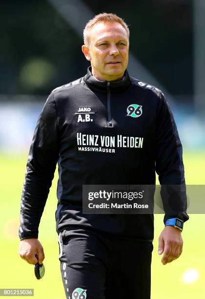 Head coach Andre Breitenreiter looks on during a Hannover 96 training session at HDI-Arena on June 26, 2017 in Hanover, Germany.