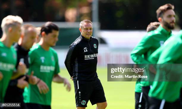 Head coach Andre Breitenreiter looks on during a Hannover 96 training session at HDI-Arena on June 26, 2017 in Hanover, Germany.