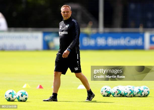 Head coach Andre Breitenreiter looks on during a Hannover 96 training session at HDI-Arena on June 26, 2017 in Hanover, Germany.