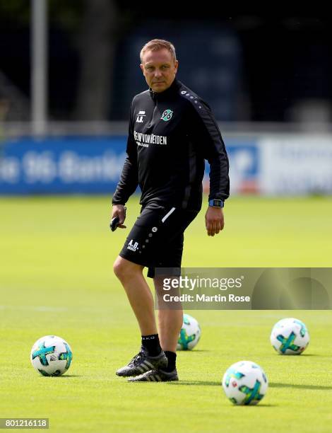 Head coach Andre Breitenreiter looks on during a Hannover 96 training session at HDI-Arena on June 26, 2017 in Hanover, Germany.