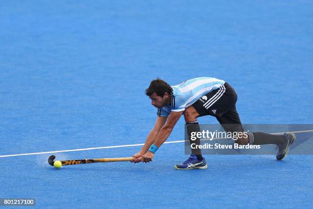 Juan Lopez of the Netherlands celebrates scoring their teams fifth goal during the final match between Argentina and the Netherlands on day nine of...