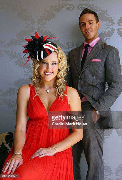 Golden Slipper festival Ambassador Ali Mutch and celebrity milliner and stylist Donny Gallella pose after the launch of the New South Wales Autumn...