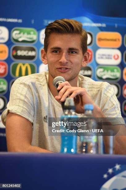 Germany goalkeeper Julian Pollersbeck during a press conference ahead of their UEFA European Under-21 Championship 2017 semi-final match against...