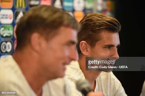 Germany goalkeeper Julian Pollersbeck during a press conference ahead of their UEFA European Under-21 Championship 2017 semi-final match against...