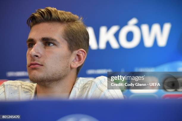 Germany goalkeeper Julian Pollersbeck during a press conference ahead of their UEFA European Under-21 Championship 2017 semi-final match against...