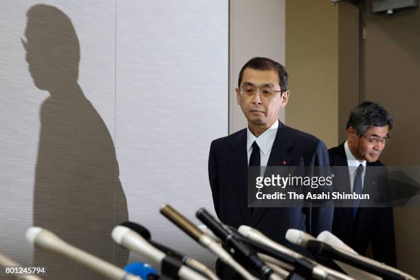 Air bag maker Takata CEO Shigehisa Takada attends a press conference on June 26, 2017 in Tokyo, Japan. The air bag maker filed the bankruptcy...