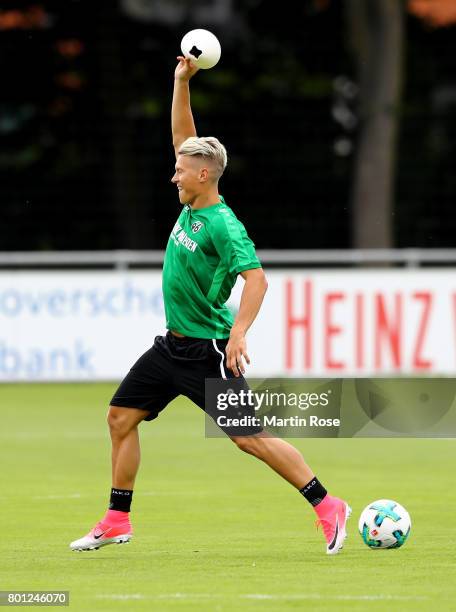 Matthias Ostrlozek in action during a Hannover 96 training session at HDI-Arena on June 26, 2017 in Hanover, Germany.