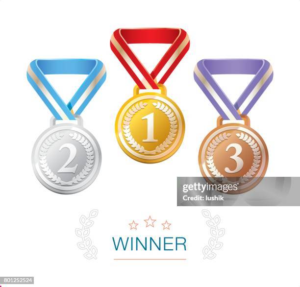 gold, silver and bronze winner medals - championship ribbon stock illustrations