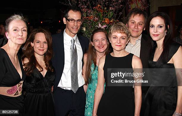 Actors Kathleen Chalfant, Carla Harting, T. Ryder Smith, Playwright Sarah Ruhl, Actors Kelly Maurer, David Aaron Baker and Mary Louise Parker pose at...