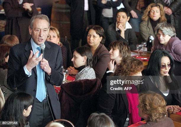 Paris Mayor Bertrand Delanoe delivers a speech on March 5 in Paris, during a campaign meeting in support to socialist women running in the upcoming...