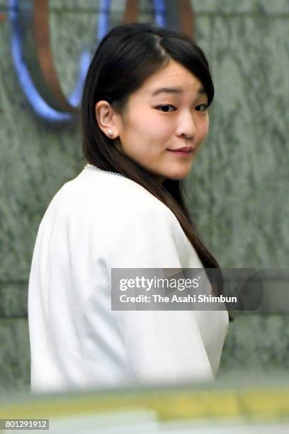 Princess Mako of Akishino is seen at the Nihonbashi Mitsukoshi Department Store to visit the traditional wooden and bamboo crafts exhibition on June...