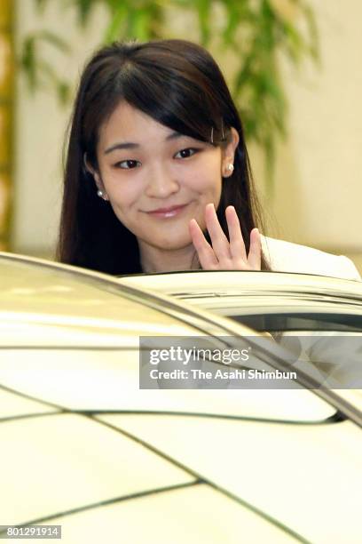 Princess Mako of Akishino is seen at the Nihonbashi Mitsukoshi Department Store to visit the traditional wooden and bamboo crafts exhibition on June...