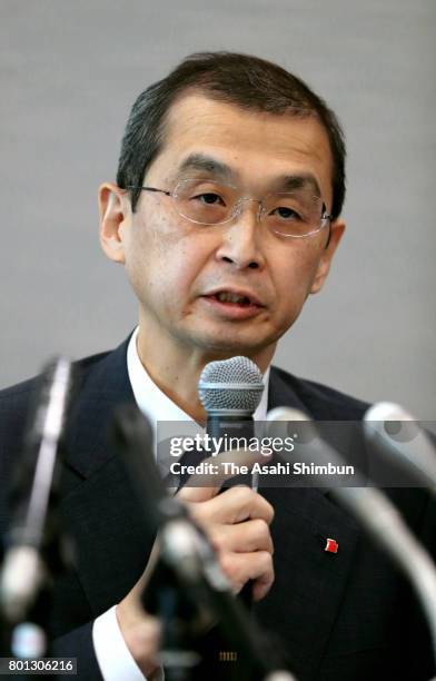 Air bag maker Takata CEO Shigehisa Takada attends a press conference on June 26, 2017 in Tokyo, Japan. The air bag maker filed the bankruptcy...