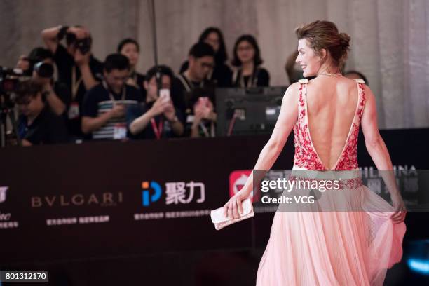 American actress Milla Jovovich arrives at red carpet of Golden Goblet Awards and Closing Ceremony of 20th Shanghai International Film Festival at...