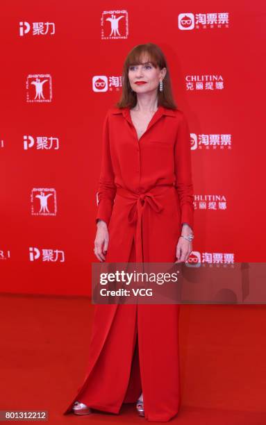 French actress Isabelle Huppert arrives at red carpet of Golden Goblet Awards and Closing Ceremony of 20th Shanghai International Film Festival at...