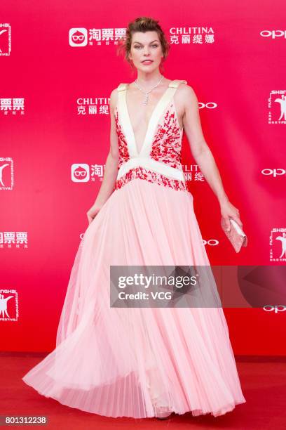 American actress Milla Jovovich arrives at red carpet of Golden Goblet Awards and Closing Ceremony of 20th Shanghai International Film Festival at...