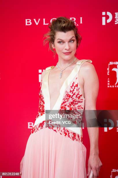 American actress Milla Jovovich arrives at red carpet of Golden Goblet Awards and Closing Ceremony of 20th Shanghai International Film Festival at...