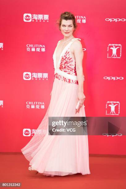 American actress Milla Jovovich arrives at red carpet of Golden Goblet Awards and Closing Ceremony of 20th Shanghai International Film Festival at...