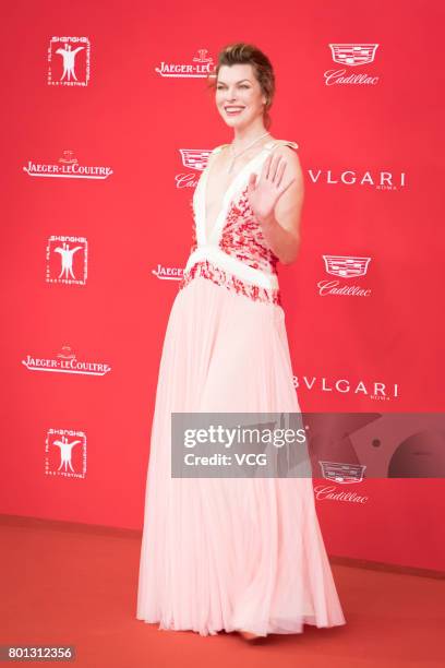 American actress Milla Jovovich arrives at red carpet of Golden Goblet Awards and Closing Ceremony of 20th Shanghai International Film Festival at...