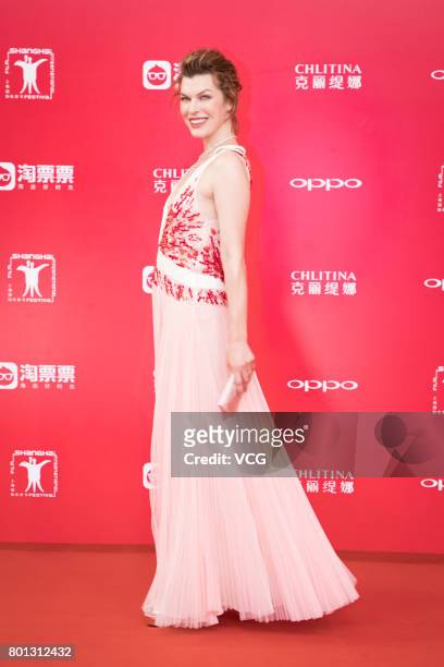 American actress Milla Jovovich arrives at red carpet of Golden Goblet Awards and Closing Ceremony of 20th Shanghai International Film Festival at...