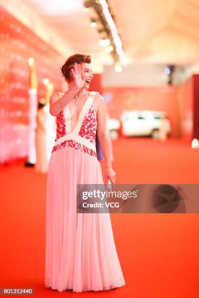 American actress Milla Jovovich arrives at red carpet of Golden Goblet Awards and Closing Ceremony of 20th Shanghai International Film Festival at...