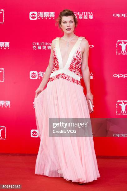 American actress Milla Jovovich arrives at red carpet of Golden Goblet Awards and Closing Ceremony of 20th Shanghai International Film Festival at...