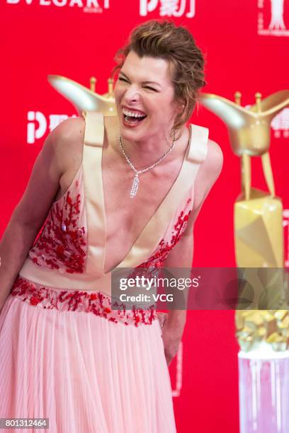 American actress Milla Jovovich arrives at red carpet of Golden Goblet Awards and Closing Ceremony of 20th Shanghai International Film Festival at...