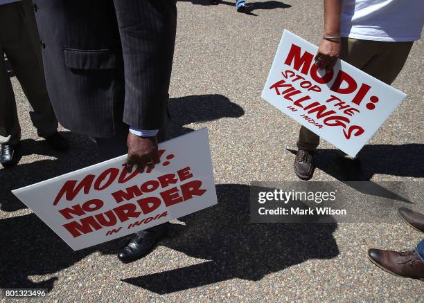 Members of Sikhs for Justice hold a "Punjab Independence Rally" in front of the White House on June 26, 2017 in Washington, DC. The rally was held...