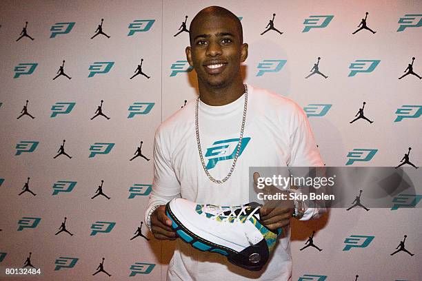 New Orleans Hornets Chris Paul attends the official Jordan brand launch of the first signature shoe for Chris Paul at Republic on February 29, 2008...