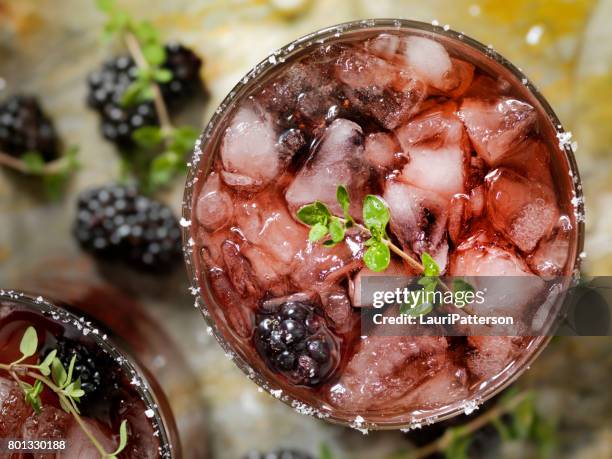 blackberry and thyme cocktail - mojito stock pictures, royalty-free photos & images